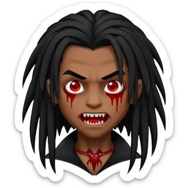 Brown skin Boy, vampire, black long hair similar to dreadlocks, bloody fangs, emo sticker
