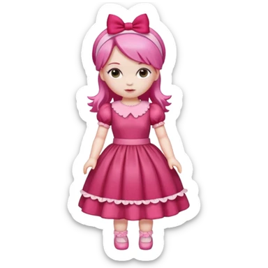 Isolated detaile illustration incredibly raspberry torte doll figurine full body with pink hair and a raspberry hairband sticker