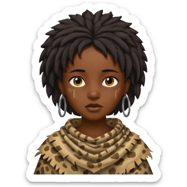 ancient black girl, tattered animal cloth sticker