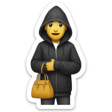 Hooded man holding handbag sticker