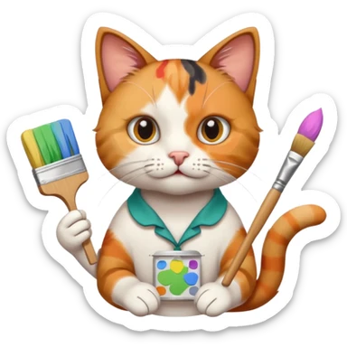 A cat holding brushes and a colour pallete because he is an artist sticker
