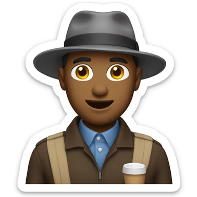 Guy with hat making marketing sticker