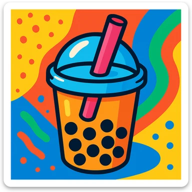 vibrant toon style bubble tea sticker