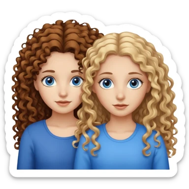 sisters, one has brown eyes, long curly brown hair, the other one has blond non-curly hair and blue eyes sticker