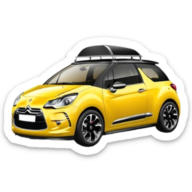 Yellow car Citroen DS3 with black roof sticker