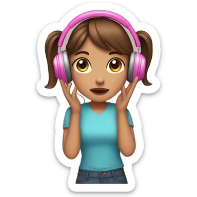 Girl brown hair with pink highlights in pink headphones with ears, facepalming sticker