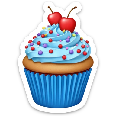 Cartoon Cupcake: blue cream, red paper, sprinkles with cherry on top  sticker