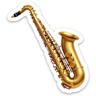 Cinematic Realistic Saxophone, smooth, curving golden brass body, intricate keywork reflecting soft warm light, rich patina adding character, glowing with a jazzy and atmospheric presence. sticker
