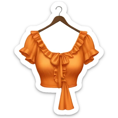 Realistic orange cut out crop top blouse. Ruffles. Isolated. Fancy sash sticker