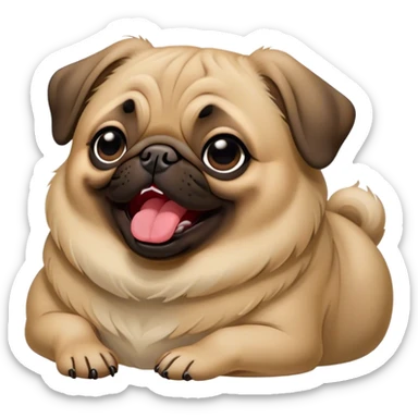 Cinematic Cute Yawning Fawn Pug Portrait Emoji, Head tilted slightly with a dramatic, wide-open yawn, showcasing a soft fawn coat with a velvety texture, floppy ears slightly drooping, round dark eyes barely open in drowsy contentment, Simplified yet irresistibly adorable features, highly detailed, glowing with a soft, cozy glow, high shine, relaxed yet expressive, stylized with a touch of whimsy, bright and endearing, soft glowing outline, capturing the essence of a sleepy yet affectionate companion, so drowsy it feels like it could stretch out of the screen and curl up for a nap! sticker