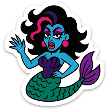drag queen gothic mermaid with vibrant colors and exaggerated features sticker