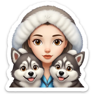Girl with two huskies  sticker