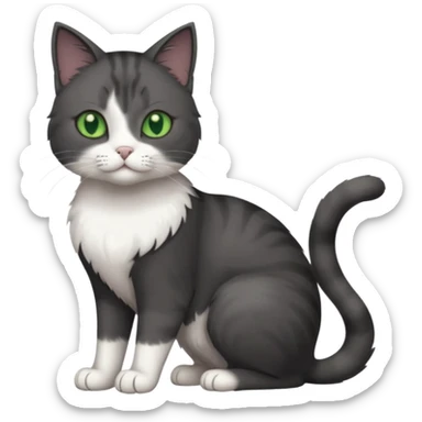 full body view of beautiful female solid dark grey cat with green eyes, white toes/paws and white patch on her chest sticker