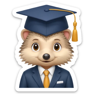 A hedgehog student dressed in a suit and wearing a square academic cap. sticker