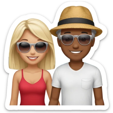 Black man salt n pepper hair smiling with blonde in love on beach sticker