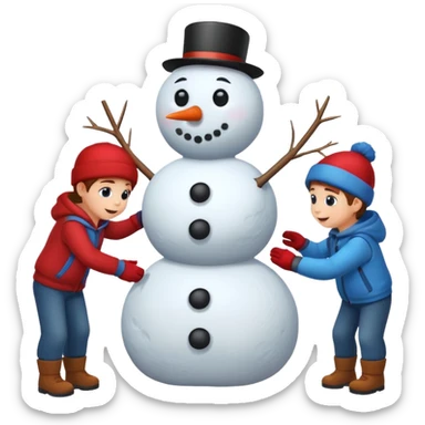 Kids building a snowman sticker