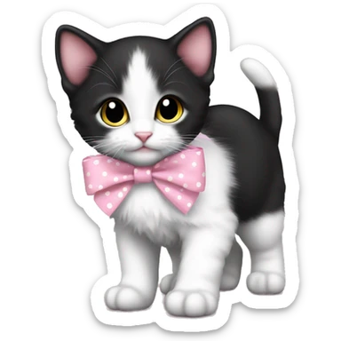 Baby Full body Tuxedo kitten with a pink polka dot ribbon Hazel eyes sticker