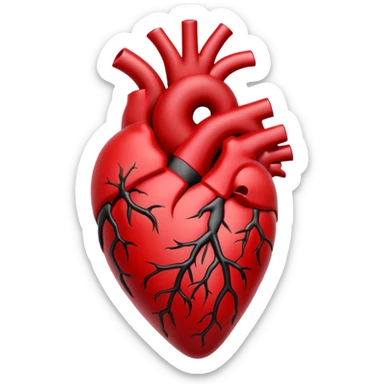 Anatomical heart  black and crimson veins and white roses sticker