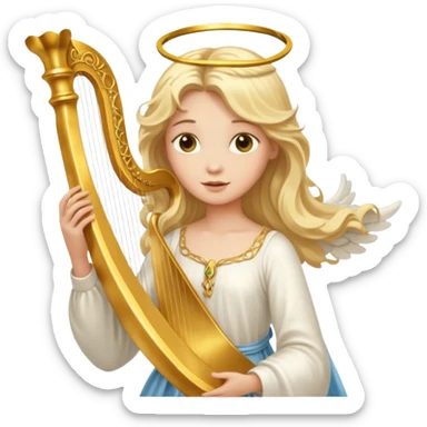 Female angel holding harp with flowing hair sticker