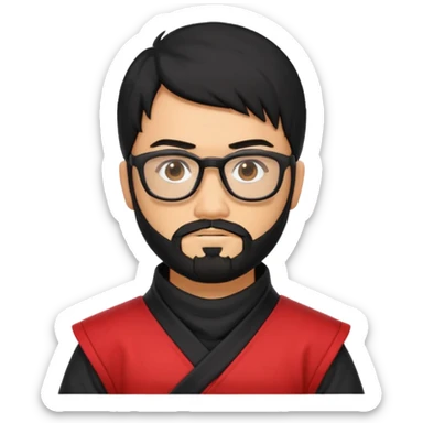 Man with black hair and beard wearing glasses in a ninja costume.  sticker