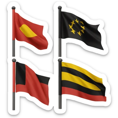 Flag with black on the top, red on the bottom and a yellow circle in the middle sticker