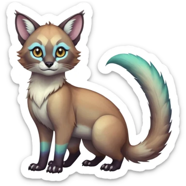 Colorful dark tropical iridescent pastel white glorious divine exotic cute cool beautiful shiny beautiful fantasy-caracal-civet-genet-sergal-vernid-Gryphon-Cacomistle-Trico-oncilla-animal-Fakémon-hybrid-fursona (full body) sticker
