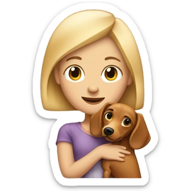 Blonde girl with wiener dog on arms  sticker