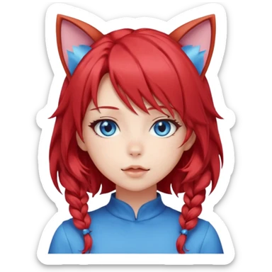 cute anime girl with cat ears, red blowing hair sticker