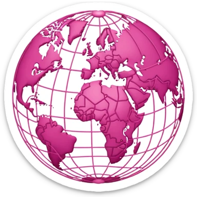 stylized globe with pink and light pink network lines connecting continents sticker