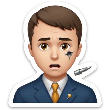 Charlie kirk with bullet hole on neck and scared expression  sticker
