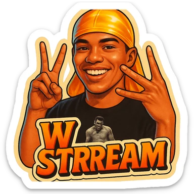 Make him Smiling 
Form a W with fingers
Change His durag To yellow
Add the words W Stream sticker