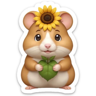A small 3D cartoon hamster holding a sunflower seed, chubby cheeks, soft brown and white fur, bright eyes, friendly expression, soft warm lighting, Memoji-style. sticker