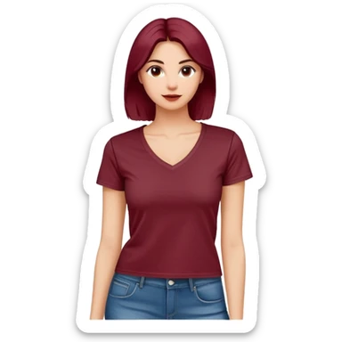 short wine red cotton V-neck t-shirt for women, cropped length, no model, only the clothing item sticker