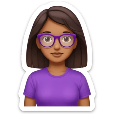 Chica de pelo moreno con gafas, lleva camisa violeta. Piel morena clara. Con Torre de Hércules de la Coruña detrás de la chica. sticker