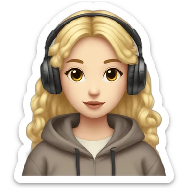 Lo-fi girl studing; headphones, teddy bear jumper, blonde hair sticker
