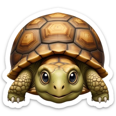 cinematic-tortoise-realistic--emoji,-sturdy-domed-shell-in-rich-earthy-tones,,-wrinkled-wise-face-peering-ahead-with-calm-determination,-cute large-eyes-reflecting-centuries of wisdom, zoomed into its face sticker