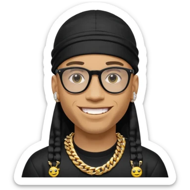 lightskin man with a black durag,a cuban link chain,glasses, and smiley diamond grillz sticker