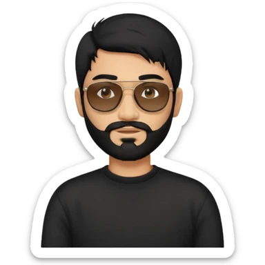 Indian man with  black mullet  and beard and black sunglasses and black jumper sticker