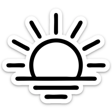 minimal outlined icon of a sunrise with rays, no fill, black lines sticker
