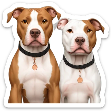 One Tan and white pitbull standing with one copper and white pitbull sticker
