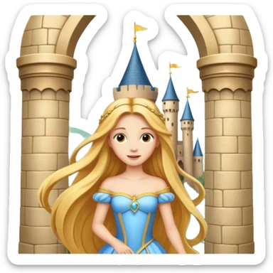 beautiful princess in a tower with her golden hair flowing out from the tower window sticker