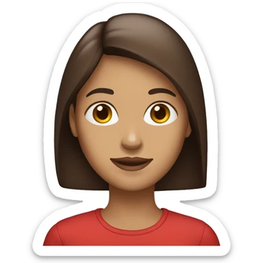 woman emoji light to medium skin, straight long dark brown hair red shirt  sticker
