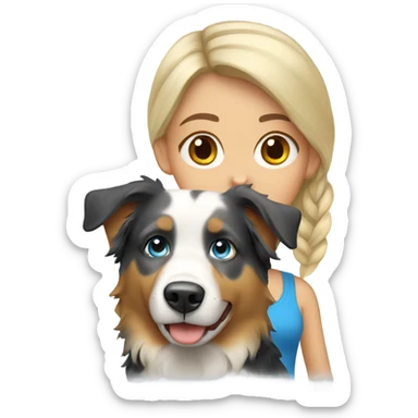 blond girl with australian shepherd blue dog sticker