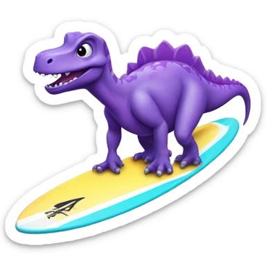 Purple dinosaur on a surfboard  sticker