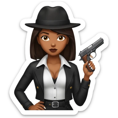 A sexy black female gangster with a gun sticker