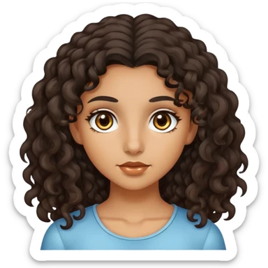 Girl with olive skin, brown eyes and dark curly long hair sticker