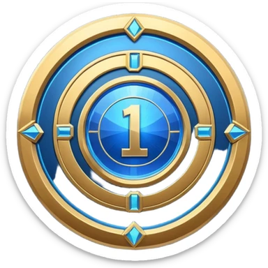Futuristic achievement medal badge, circular shield emblem with engraved Roman numeral I and subtle “12M” detail, metallic gold and deep blue glow, sci-fi web3 game UI style, polished 3D game asset, soft energy aura, dark background, centered composition, high detail sticker