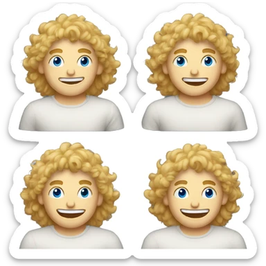 A TOK emoji of a blonde man with messy, curly bangs and short hair on the sides, smiling and without glasses, with blue eyes, without a mustache Making a gossiping gesture with his hand sticker