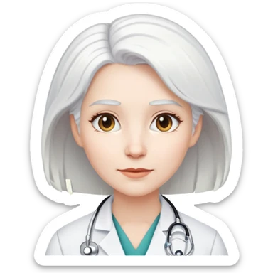 female white physician with white hair sticker