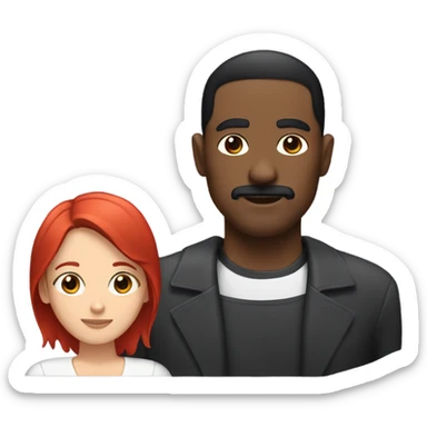 Black man with short black hair and mustache with white woman with straight red hair sticker